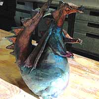 copper blue clay dragon sculpture